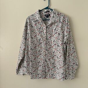 Lands' End White Floral Print Shirt